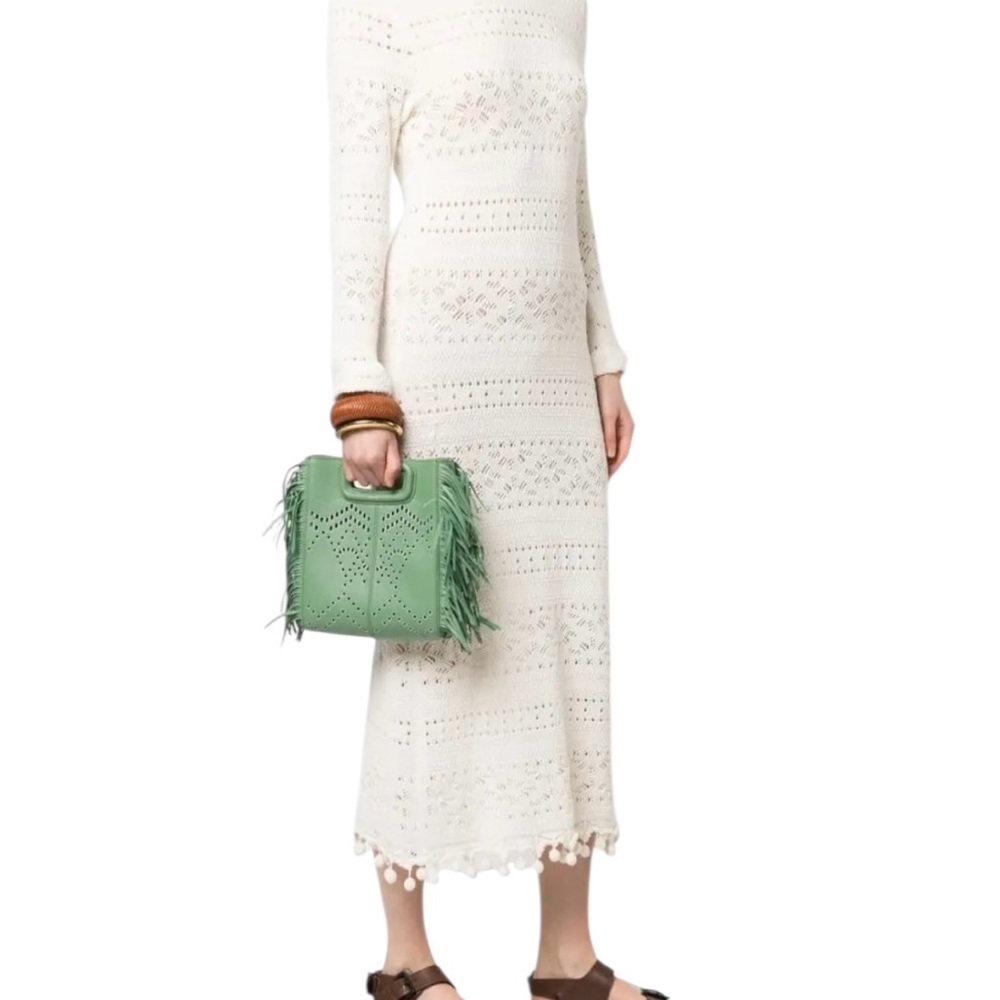 Maje Green Perforated Fringed Leather M Bag Convertible Clutch or Crossbody NWT - Picture 11 of 11